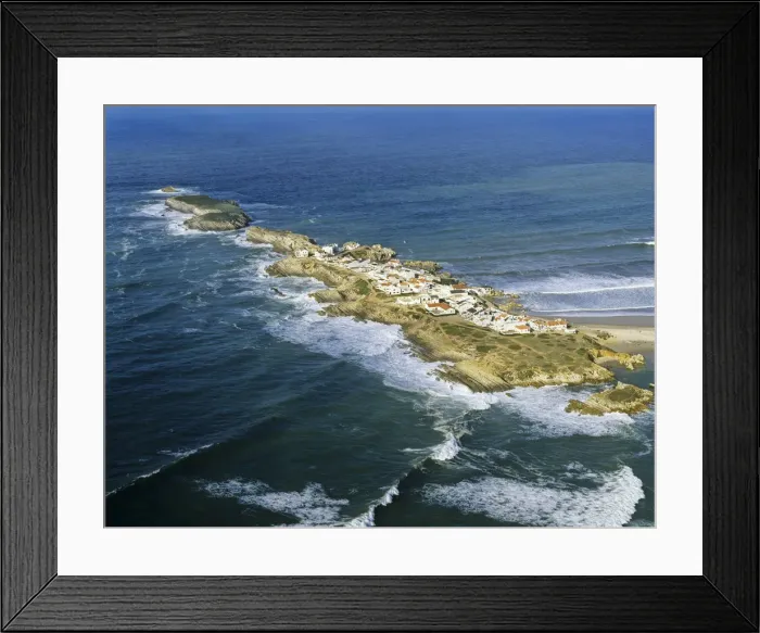 Framed Print : Aerial view of the island of Baleal, near Peniche, on the Atlantic coastline of Portugal