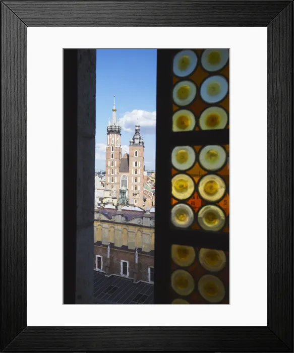 Framed Print : View of St Marys Church through window of Town Hall Tower, Krakow, Poland Framed Print : View of St Marys Church through window of Town Hall Tower, Krakow, Poland