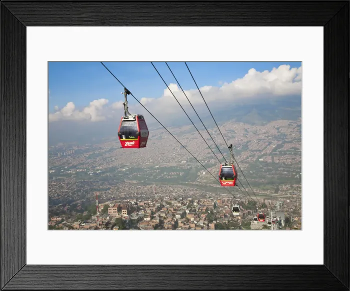 Framed Print : Colombia, Antioquia, Medellin, Santo Domingo, Cable cars on the metro metrocable extension