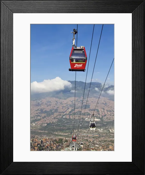 Framed Print : Colombia, Antioquia, Medellin, Santo Domingo, Cable car on the metro metrocable extension