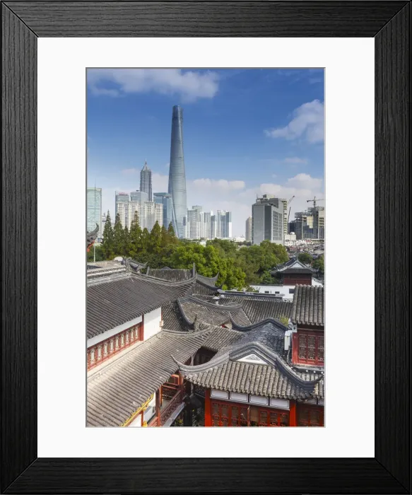 Framed Print : YuYuan Gardens and Bazaar with the Shanghai Tower behind, Old Town, Shanghai, China Framed Print : YuYuan Gardens and Bazaar with the Shanghai Tower behind, Old Town, Shanghai, China