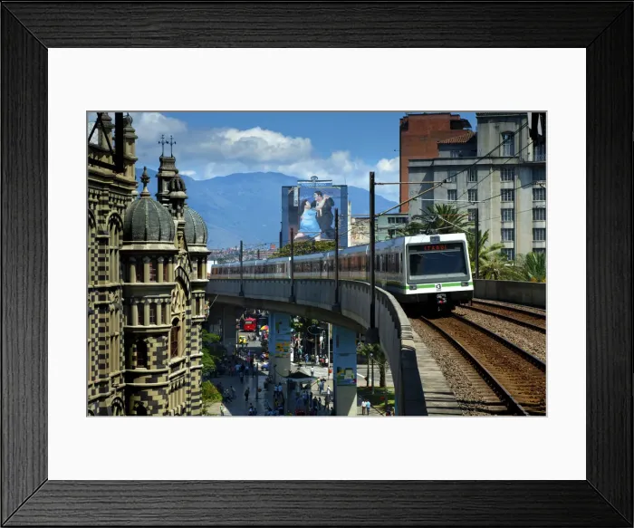 Framed Print : Medellin, Colombia, Elevated Metro Pulls Into Parque Berrio Station In Front Of Framed Print : Medellin, Colombia, Elevated Metro Pulls Into Parque Berrio Station In Front Of