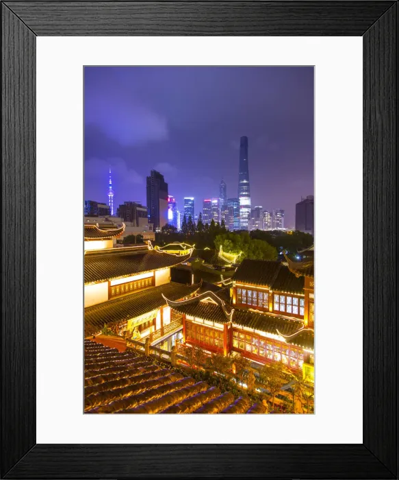 Framed Print : YuYuan Gardens and Bazaar with the Shanghai Tower behind, Old Town, Shanghai, China
