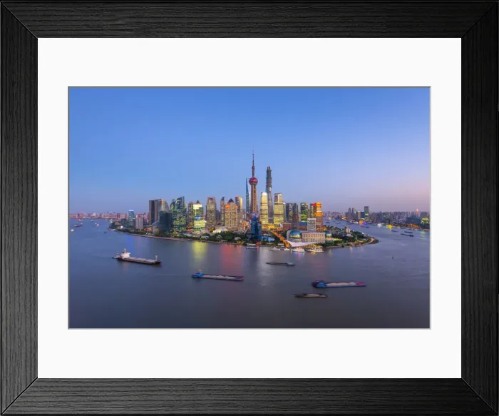 Framed Print : China, Shanghai, Pudong District Skyline across Huangpu River
