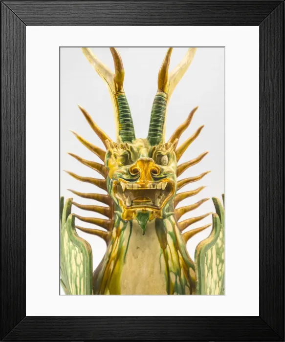 Framed Print : Glazed pottery statue of Tomb Guardian beast(Tang dynasty AD618-907), Shanghai Museum