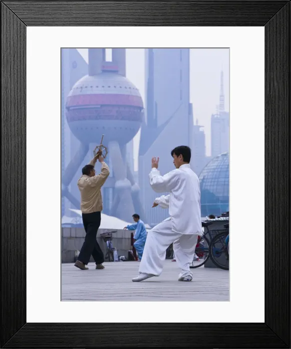Framed Print : China, Shanghai, morning exercises / Tai Chi in Huangpu Park on the Bund, Pudong in Framed Print : China, Shanghai, morning exercises / Tai Chi in Huangpu Park on the Bund, Pudong in