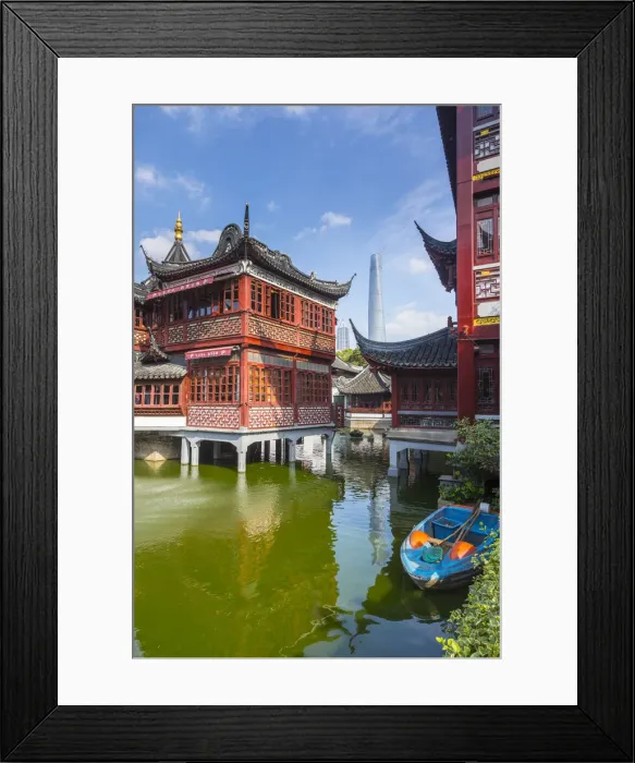 Framed Print : Tea house at the YuYuan Gardens and Bazaar with the Shanghai Tower behind, Old Town Framed Print : Tea house at the YuYuan Gardens and Bazaar with the Shanghai Tower behind, Old Town