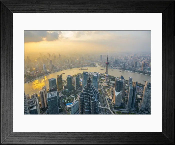 Framed Print : China, Shanghai, View over Pudong Financial District, Huangpu River beyond