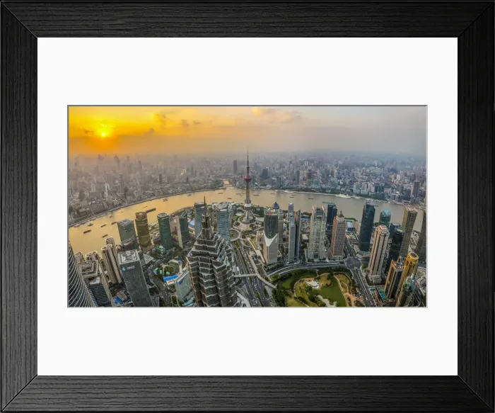 Framed Print : China, Shanghai, View over Pudong Financial District, Huangpu River beyond Framed Print : China, Shanghai, View over Pudong Financial District, Huangpu River beyond