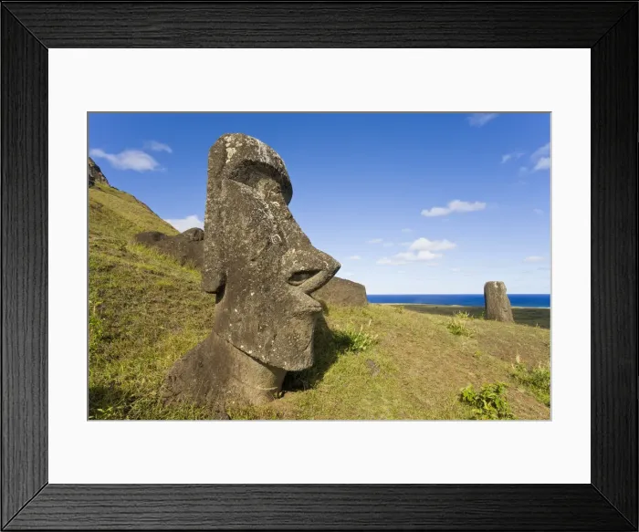 Framed Print : Chile, Rapa Nui, Easter Island, giant monolithic stone Maoi statues at Rano Raraku Framed Print : Chile, Rapa Nui, Easter Island, giant monolithic stone Maoi statues at Rano Raraku