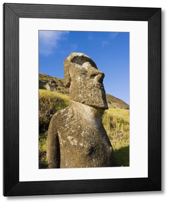 Framed Print : Chile, Rapa Nui, Easter Island, giant monolithic stone Maoi statue at Rano Raraku Framed Print : Chile, Rapa Nui, Easter Island, giant monolithic stone Maoi statue at Rano Raraku