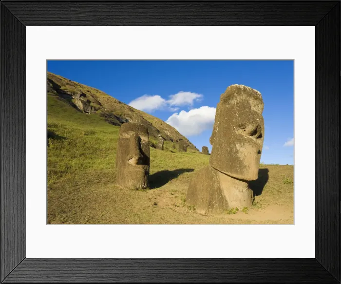 Framed Print : Chile, Rapa Nui, Easter Island, giant monolithic stone Maoi statues at Rano Raraku Framed Print : Chile, Rapa Nui, Easter Island, giant monolithic stone Maoi statues at Rano Raraku