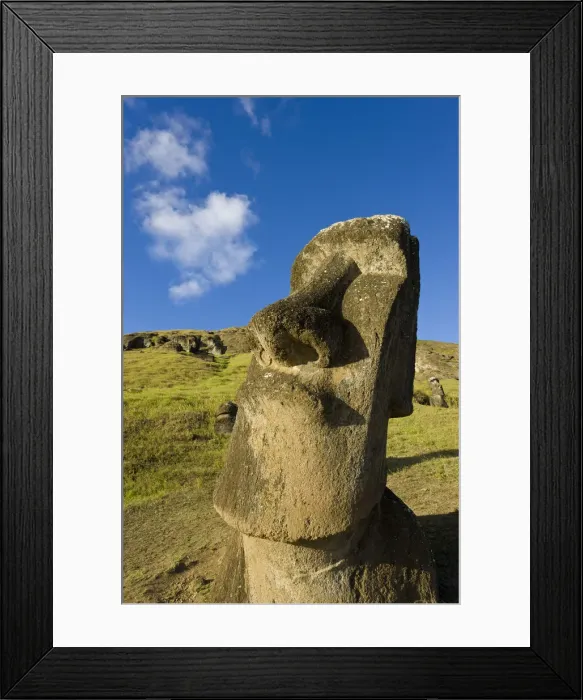 Framed Print : Chile, Rapa Nui, Easter Island, giant monolithic stone Maoi statue at Rano Raraku Framed Print : Chile, Rapa Nui, Easter Island, giant monolithic stone Maoi statue at Rano Raraku