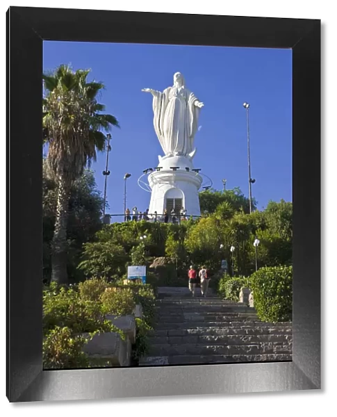 Chile, Santiago, statue of the Virgin Mary at Cerro San Cristobal overlooking the city