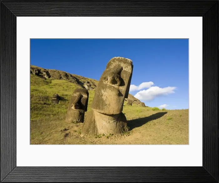 Framed Print : Chile, Rapa Nui, Easter Island, giant monolithic stone Maoi statues at Rano Raraku Framed Print : Chile, Rapa Nui, Easter Island, giant monolithic stone Maoi statues at Rano Raraku