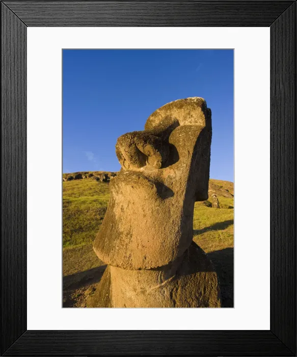 Framed Print : Chile, Rapa Nui, Easter Island, giant monolithic stone Maoi statue at Rano Raraku Framed Print : Chile, Rapa Nui, Easter Island, giant monolithic stone Maoi statue at Rano Raraku