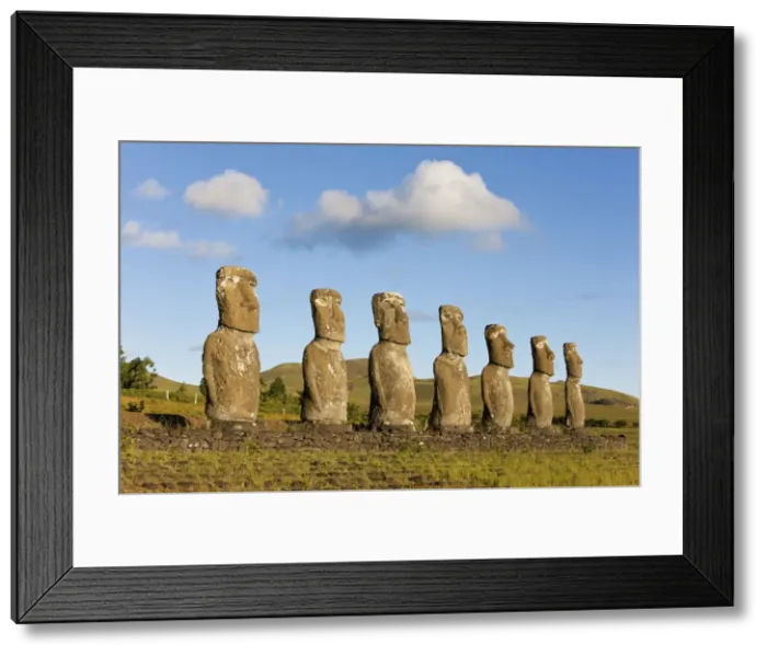Framed Print : Chile, Rapa Nui, Easter Island, row of monolithic stone Moai statues known as Ahu Akivi Framed Print : Chile, Rapa Nui, Easter Island, row of monolithic stone Moai statues known as Ahu Akivi