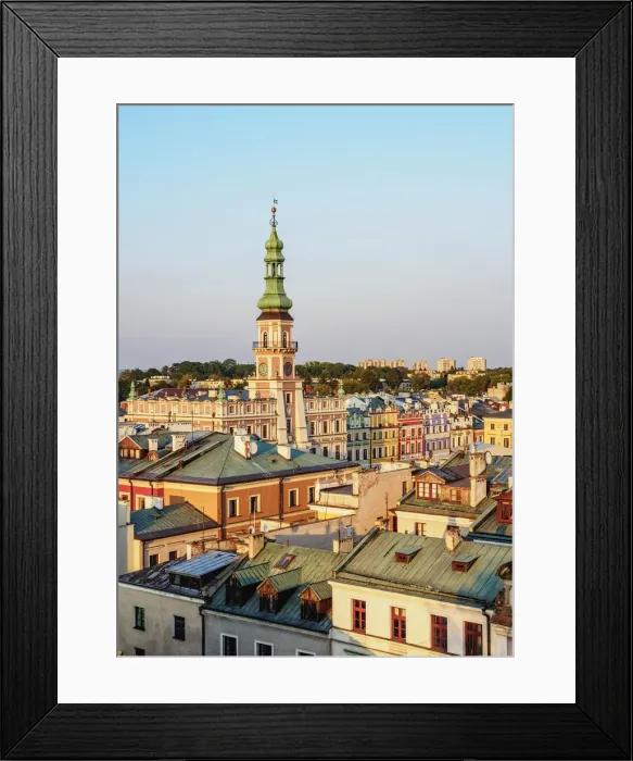 Framed Print : Poland, Lublin Voivodeship, Zamosc, Elevated view of the Old Town with City Hall Framed Print : Poland, Lublin Voivodeship, Zamosc, Elevated view of the Old Town with City Hall