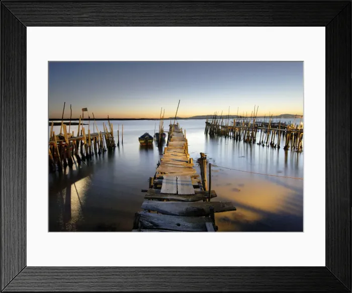 Framed Print : Fishing palafitte harbour of Carrasqueira at dusk. Alentejo, Portugal Framed Print : Fishing palafitte harbour of Carrasqueira at dusk. Alentejo, Portugal