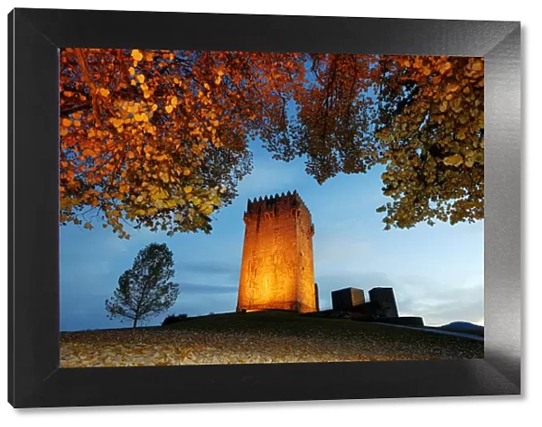 The medieval castle of Montalegre, dating from the 13th century, at sunset in Autumn