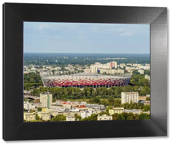 Poland, Masovian Voivodeship, Warsaw Stadium seen from the Palace of Culture and Science