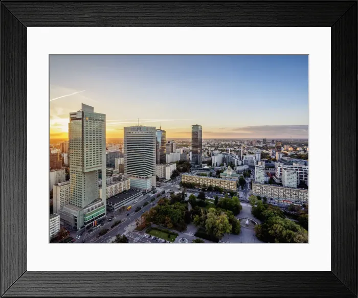 Framed Print : Poland, Masovian Voivodeship, Warsaw City Center Skyscrapers at sunset Framed Print : Poland, Masovian Voivodeship, Warsaw City Center Skyscrapers at sunset