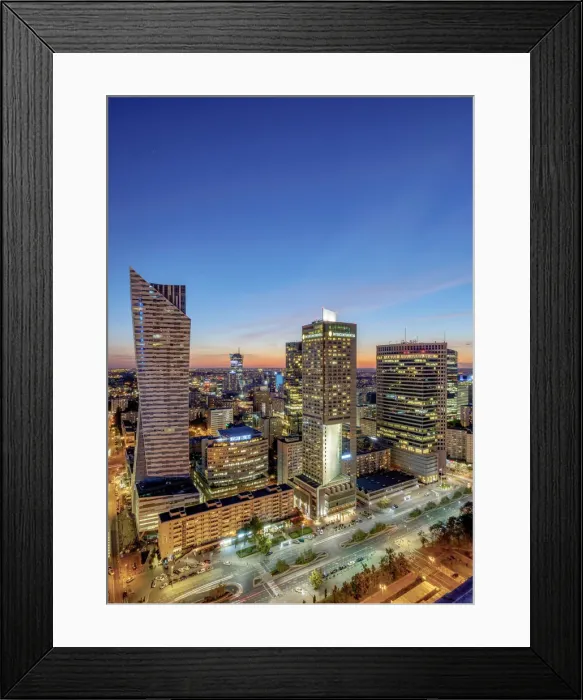 Framed Print : Poland, Masovian Voivodeship, Warsaw City Center Skyscrapers at twilight Framed Print : Poland, Masovian Voivodeship, Warsaw City Center Skyscrapers at twilight