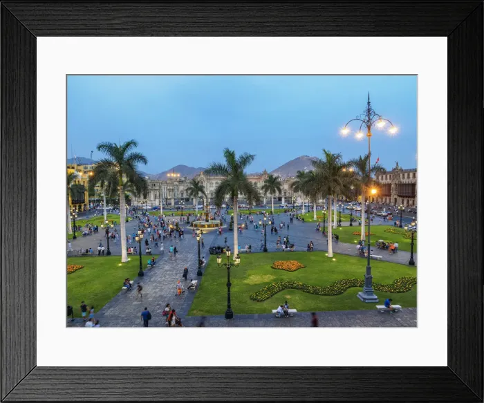 Framed Print : Plaza de Armas at twilight, elevated view, Lima, Peru Framed Print : Plaza de Armas at twilight, elevated view, Lima, Peru