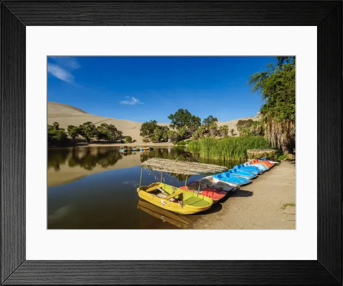 Framed Print : Boats on the shore of the Huacachina Lake, Ica Region, Peru Framed Print : Boats on the shore of the Huacachina Lake, Ica Region, Peru