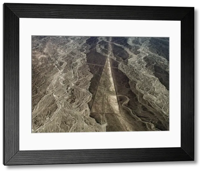 Framed Print : Trapezoid Geoglyph, aerial view, Nazca, Ica Region, Peru Framed Print : Trapezoid Geoglyph, aerial view, Nazca, Ica Region, Peru