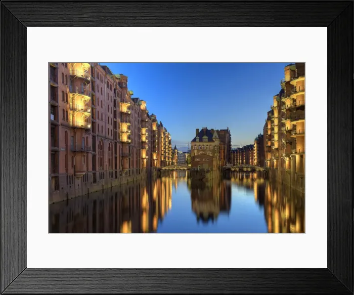 Framed Print : Germany, Hamburg, Warehouses and new apartments in the converted Speichrstadt district Framed Print : Germany, Hamburg, Warehouses and new apartments in the converted Speichrstadt district