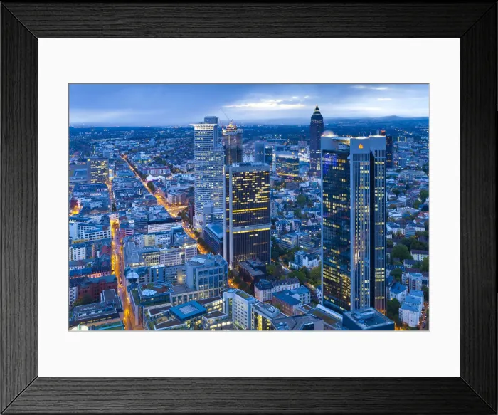 Framed Print : City centre from above at dusk, Frankfurt, Hesse, Germany, Europe