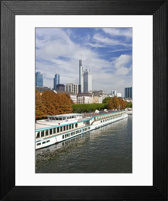 Framed Print : River scene with frankfurt skyline in background, Frankfurt am Main, Hesse, Germany Framed Print : River scene with frankfurt skyline in background, Frankfurt am Main, Hesse, Germany