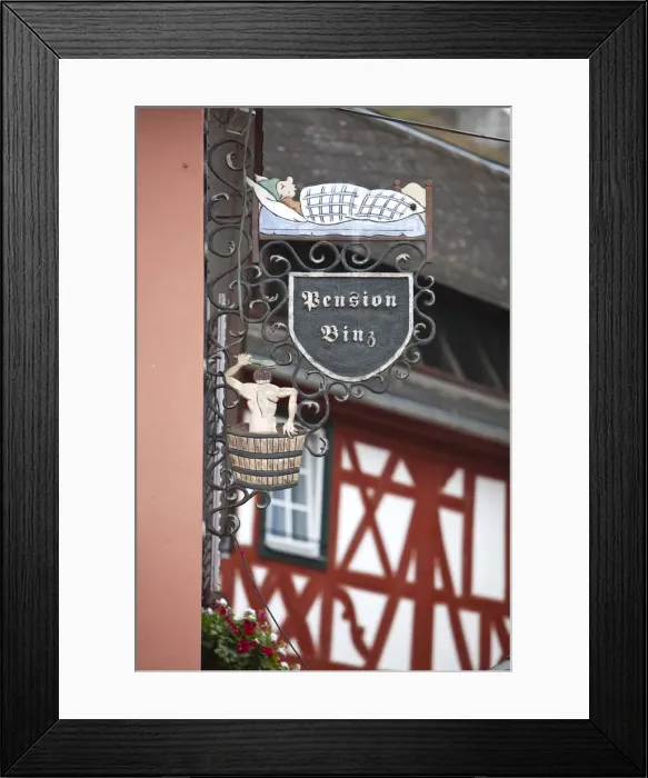 Framed Print : Pension Sign, Bacharach, Rhine Valley, Germany