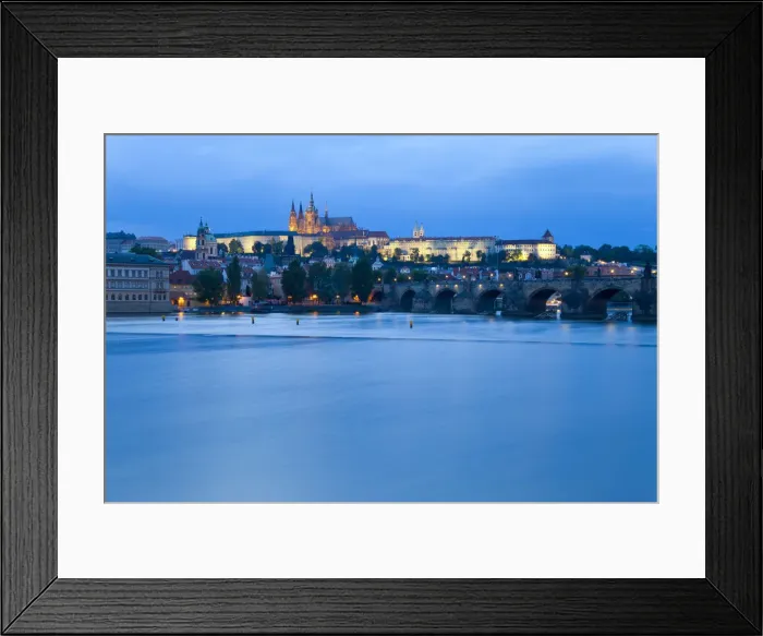 Framed Print : St. Vitus Cathedral, Charles Bridge and the Castle District illuminated at night, Prague Framed Print : St. Vitus Cathedral, Charles Bridge and the Castle District illuminated at night, Prague