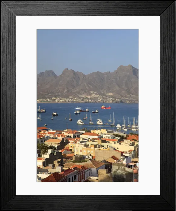Framed Print : Cape Verde, Sao Vicente, Mindelo, View of old town and Harbour