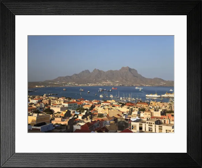 Framed Print : Cape Verde, Sao Vicente, Mindelo, View of old town and Harbour Framed Print : Cape Verde, Sao Vicente, Mindelo, View of old town and Harbour