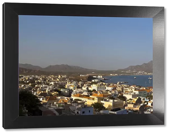 Africa, Cape Verde, Sao Vicente, Mindelo, View of old town and Harbour