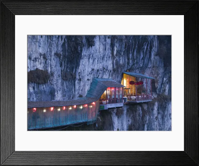 Framed Print : China, Hubei Province, Yichang, Hanging Restaurant by 3 Travelers Cave Park near Yangtze Framed Print : China, Hubei Province, Yichang, Hanging Restaurant by 3 Travelers Cave Park near Yangtze