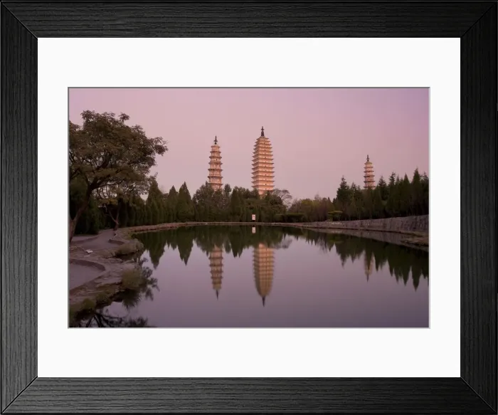 Framed Print : Dali Three Pagodas (San Ta Si) at dusk, Dali, Yunnan Province, China
