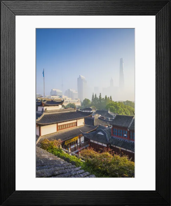 Framed Print : Yu Yuan Gardens and Pudong skyline behind, Shanghai, China Framed Print : Yu Yuan Gardens and Pudong skyline behind, Shanghai, China