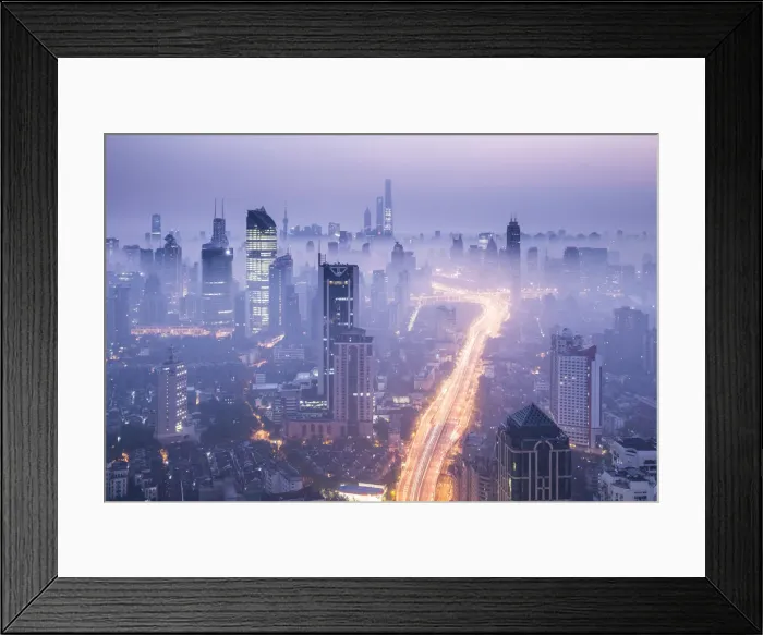Framed Print : Skyline of Shanghai from Jing An on a foggy November morning, China