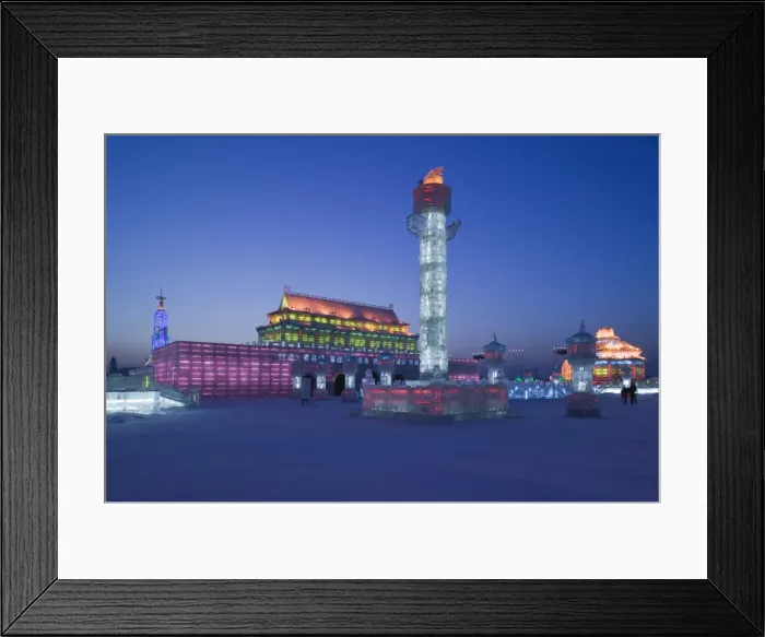 Framed Print : China, Heilongjiang, Harbin, Ice and Snow Festival, Buildings built of ice, Gate of Framed Print : China, Heilongjiang, Harbin, Ice and Snow Festival, Buildings built of ice, Gate of