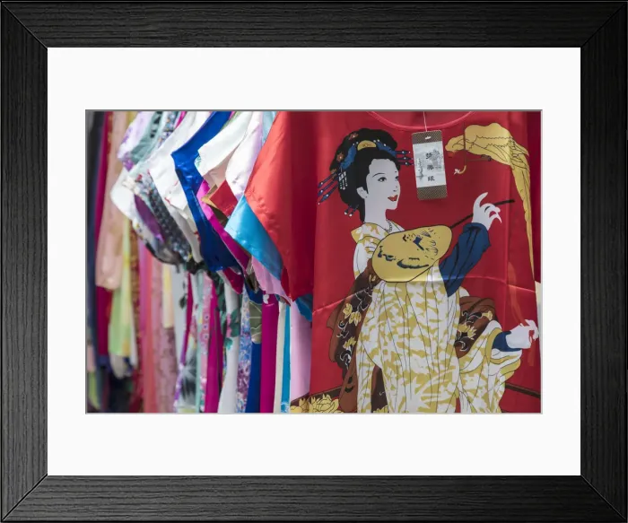 Framed Print : Colourful silk garments for sale, Old City market, Shanghai, China Framed Print : Colourful silk garments for sale, Old City market, Shanghai, China
