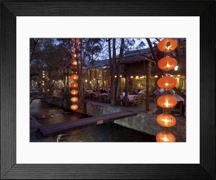 Framed Print : Outdoor restaurants, UNESCO Old Town of Lijiang, Yunnan Province, China