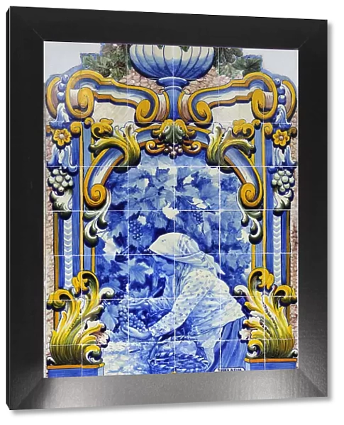 Traditional blue tiles (Azulejos) showing the work related with the Port Wine
