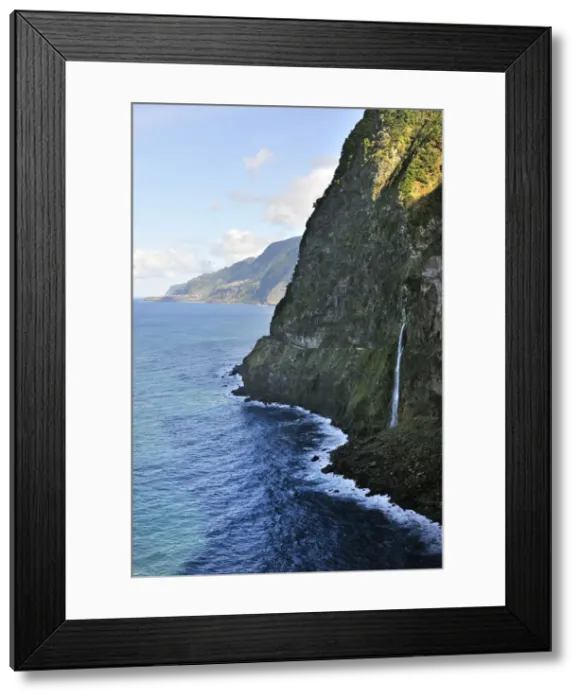 Framed Print : North coast with a waterfall (Veu da Noiva). Madeira, Portugal