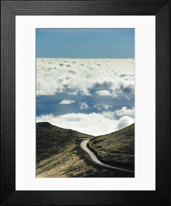 Framed Print : Road to nowhere. Misty mountains of Madeira. Portugal Framed Print : Road to nowhere. Misty mountains of Madeira. Portugal