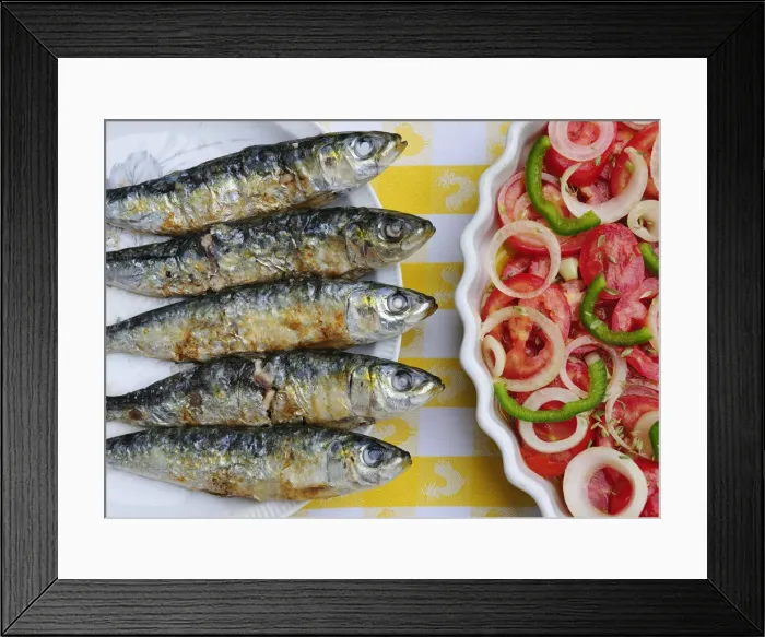 Framed Print : Grilled sardines, a delicacy. Setubal, Portugal Framed Print : Grilled sardines, a delicacy. Setubal, Portugal