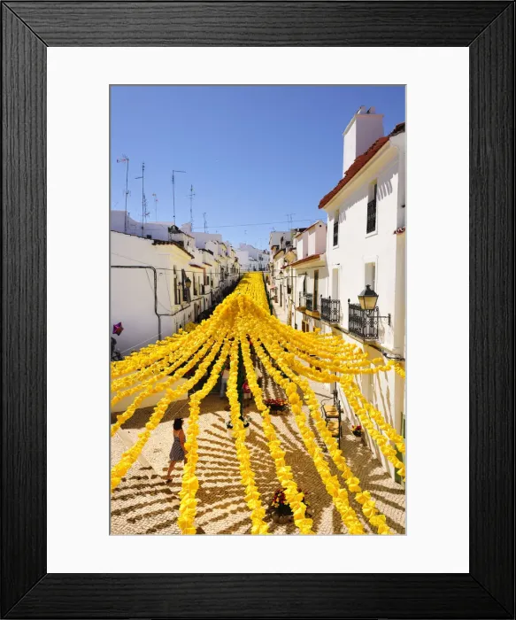 Framed Print : Streets decorated with paper flowers. People festivities (Festas do Povo). Campo Maior Framed Print : Streets decorated with paper flowers. People festivities (Festas do Povo). Campo Maior